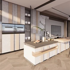 Grauer Küchenschrank aus Melamin